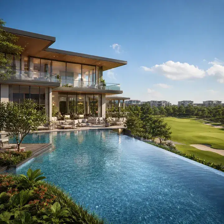 Prestige Gardenia Estate Phase 2 clubhouse with infinity-edge pool overlooking the central green Prestige Gardenia Estate Phase 2 clubhouse with infinity-edge pool overlooking the central green