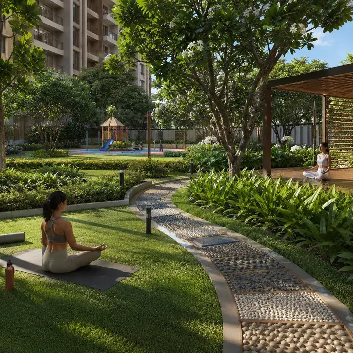Prestige Gardenia Estate Phase 2 wellness landscape with yoga lawn, reflexology path and meditation deck Prestige Gardenia Estate Phase 2 wellness landscape with yoga lawn, reflexology path and meditation deck