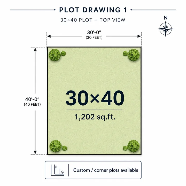 Prestige Gardenia Estate Phase 2 plot drawing — 30 x 40 ft, 1,202 sq.ft. Prestige Gardenia Estate Phase 2 plot drawing — 30 x 40 ft, 1,202 sq.ft.