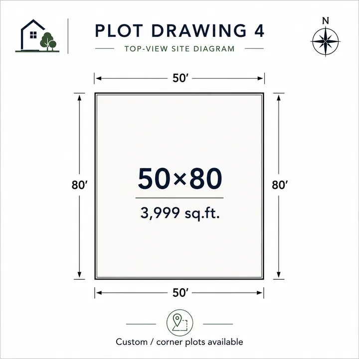 Prestige Gardenia Estate Phase 2 plot drawing — 50 x 80 ft, 3,999 sq.ft. Prestige Gardenia Estate Phase 2 plot drawing — 50 x 80 ft, 3,999 sq.ft.